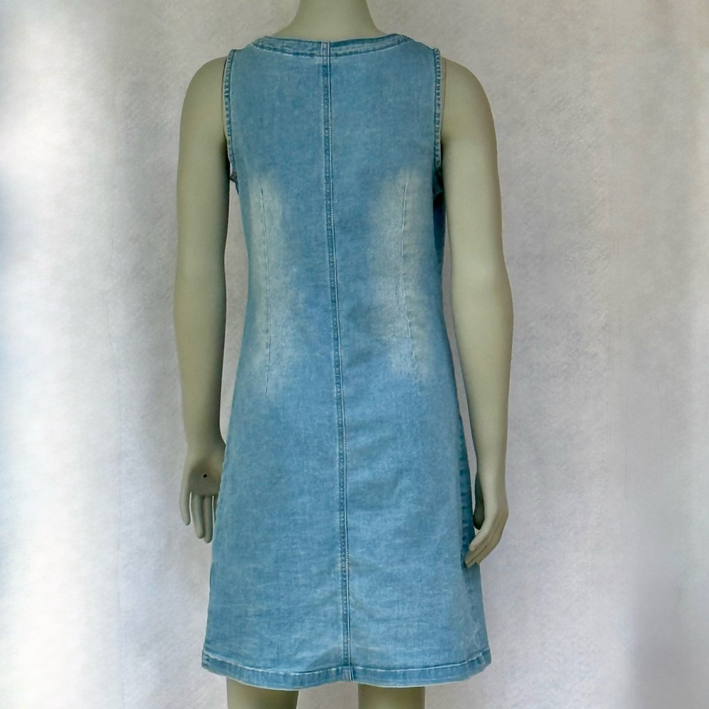 Sleeveless V-Neck Button Front Denim Dress Women's Medium Coastal Cowgirl - Picture 11 of 11